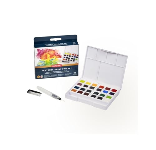 Derwent Inktense Paint 24 Pan Palette, Set of 24, Half Pan Size, Water-Soluble, Ideal for Painting & Crafts on Paper & Fabric, Professional Quality, 2306318 von Derwent
