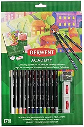 Derwent Academy Buntstifte Malset, Set zum Zeichnen & Ausmalen, 17er-Set, Inklusive Spitzer & Radierer, Ideal zum Ausmalen, Academy-Serie, 2305678 von Derwent