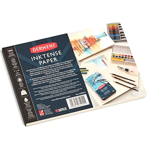 Derwent Inktense Papierblock 178 x 254 mm, 20 Blatt Papier, strukturiertes kaltgepresstes Aquarellpapier, ideal für Inktense-Schichttechniken, professionelle Qualität (2305834) von Derwent