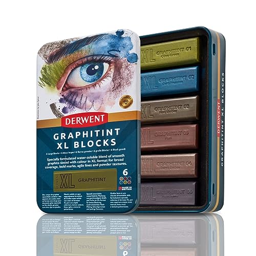 Derwent XL Graphitblock, 6er-Set Malstifte, 60 mm, extrabreite Farbstifte, wasservermalbar, ideal zum Skizzieren, Zeichnen und für ausdrucksstarke Zeichnungen, Profi-Qualität, in Stiftebox, 2306175 von Derwent