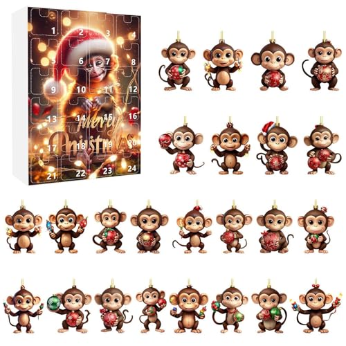 Derwrtup 2025 Affen Weihnachts Adventskalender - 24 Teile Weihnachtszählung Affen Schmuck,Auto Deko Für Thanksgiving Klassenzimmer Büros Geburtstag Festtag von Derwrtup