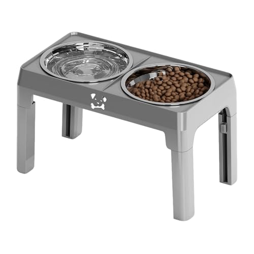 Derwrtup Höherer Hundenapf - Hundefutter Behälter mit Ständer | 5-Fach höhenverstellbare abnehmbare Futterschüssel für Haustiere Kätzchen Welpen kleine mittlere große Rassen von Derwrtup
