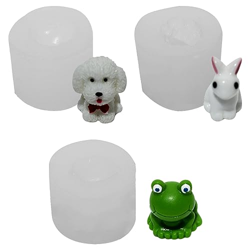 DeryArcle 3 Stück Mini Epoxidharz Formen Tiere, Silikonform Frosch 3D, Klein Harzformen Hase Gießform Hund Teddy Animal Resin Mold für Seife Kerze Ornamente Handwerk Dekor von DeryArcle