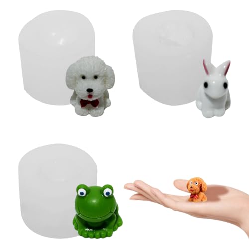 DeryArcle 3 Stück Mini Epoxidharz Formen Tiere, Silikonform Frosch 3D, Klein Harzformen Hase Gießform Hund Teddy Animal Resin Mold für Seife Kerze Ornamente Handwerk Dekor von DeryArcle
