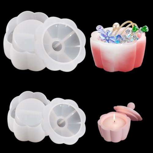 DeryArcle 4 Stück Epoxidharz Formen Dose Blumen, Harzform Schachtel Gießform Silikonform Kerzenhalter mit Deckel 3D Jar Resin Mold für DIY Schmuck Süßigkeiten Behälter Blumentopf (groß+klein) von DeryArcle