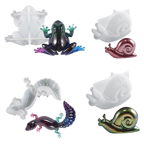 DeryArcle 4 Stück Epoxidharz Formen Tiere 3D, Silikonform Frosch Eidechse Harzform Gießformen Schnecken Resin Animal Mold für Wand Garten Schreibtisch Zimmer Dekoration Handwerk von DeryArcle