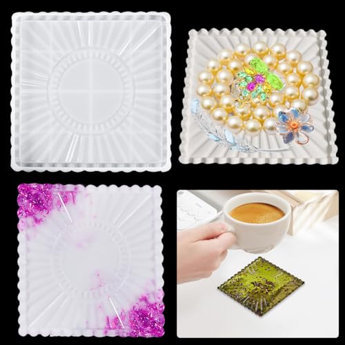 DeryArcle Epoxidharz Formen Tablett, Quadrat Harzform Untersetzer, Silikonform Plattenform Schmuck Gießform Teller Resin Tray mold für DIY Obst Ohrringe Ring Lagerung Dekoration von DeryArcle