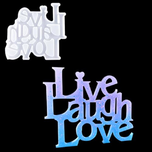 DeryArcle Silikonform Buchstaben Live Laugh Love, Epoxidharz Formen Wort Zeichen Harzform Gießformen Ornamente Alphabet Kristall 3D Word Sign Mold für DIY Home Tisch Dekoration Handwerk von DeryArcle