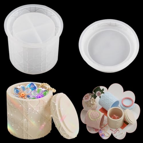 DeryArcle Silikonform Dose Karomuster, Epoxidharz Formen Aufbewahrungsbox mit Deckel Gießform Harz Stifthalter Jar Resin Mold für DIY Kerzenhalter Schmuckbox Bonbonbehälter Blumentopf von DeryArcle