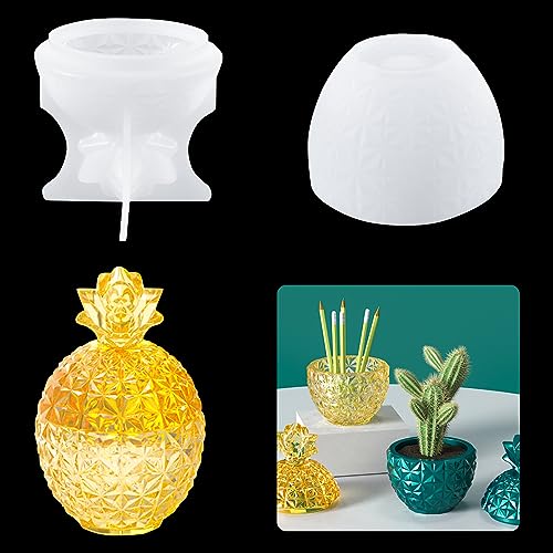 DeryArcle Silikonform Epoxidharz Dose mit Deckel Ananas Storage Jar Mold Schmuckbox Gießharz Formen Aufbewahrungsbox Harzform Vorratsdosen für Handwerk DIY Home Decoration von DeryArcle