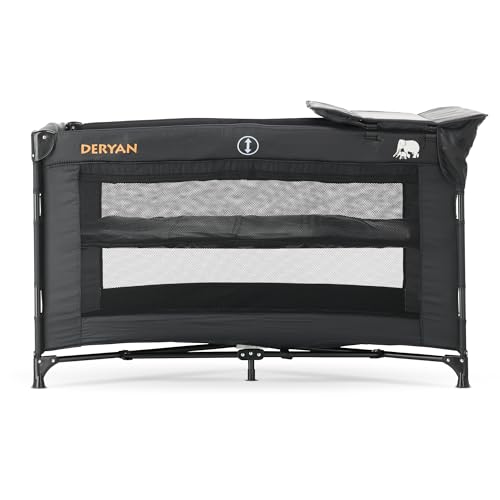 Deryan Kinderreisebett Baby ab Geburt bis 4 Jahre, Klein Zusammenklappbar inkl. Tragetasche, Faltboden und Matratze, Liegefläche 120 x 60 cm - Schwarz von Deryan