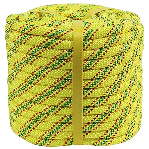 DerziNet Doppelt geflochtenes Baumpfleger-Seil, 1,27 cm x 30,5 m, hochfestes Polyester-Seil für Baumarbeiten, Takelage, Schaukeln, Segeln, Abschleppen, gelb/rot/grün von DerziNet