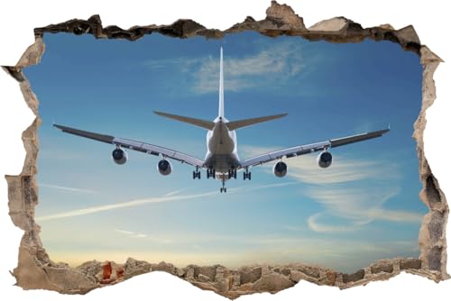 DesFoli Wandtattoo Flugzeug am Himmel Jet - verschiedene Rahmentypen DW000077 Farbe Brauner Stein Querformat, Größe 105 cm x 70 cm von DesFoli