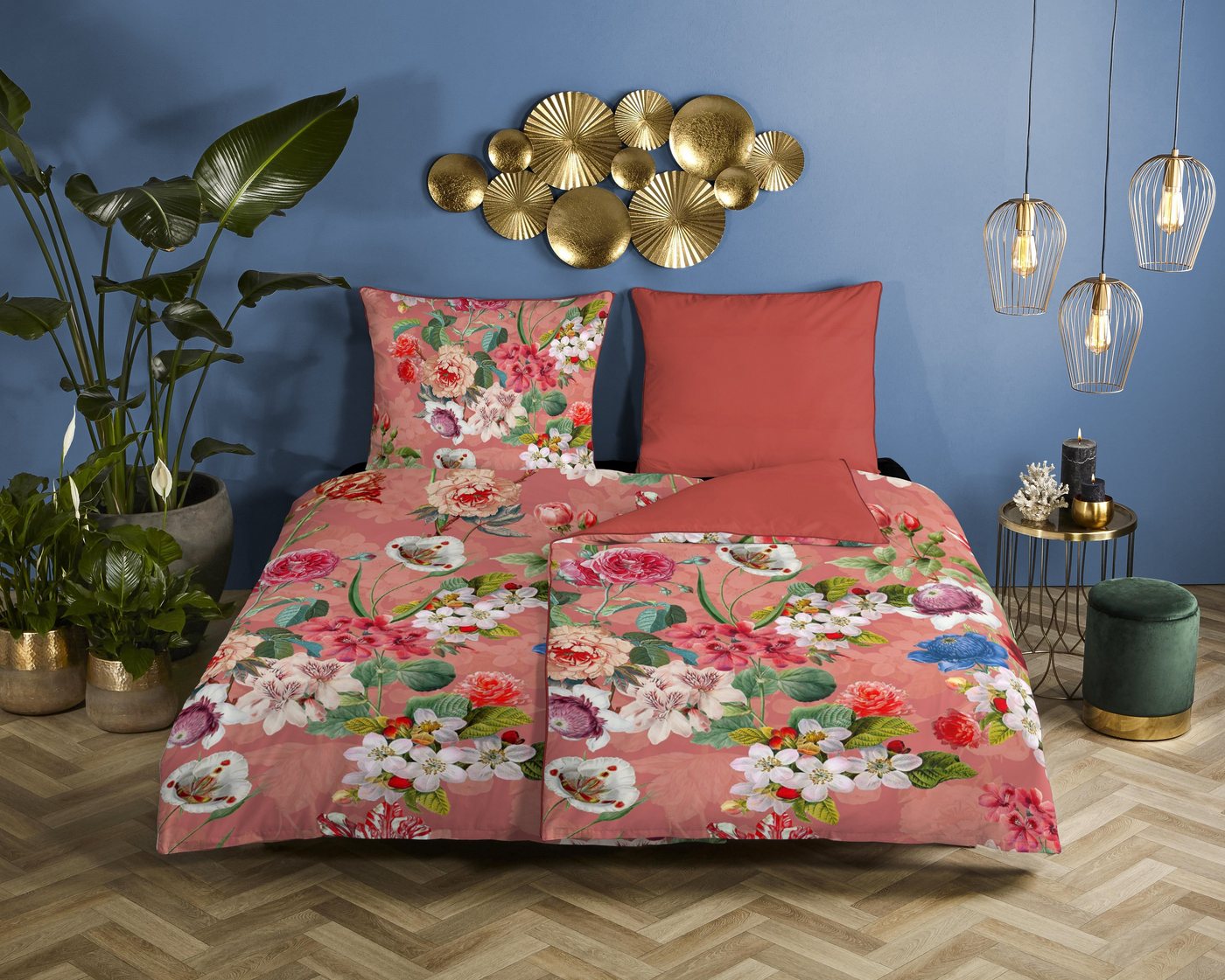 Descanso Bettwäsche Mako Satin 3tlg 200 X 200 cm + 2- 80 X 80 cm Amalia Terra Bettwäs, Bettbezug Kopfkissenbezug Set kuschelig weich hochwertig von Descanso