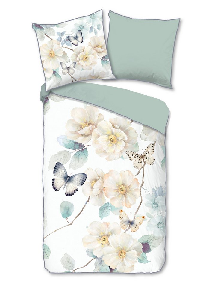 Descanso Bettwäsche Mako Satin Bettwäsche 155 X 220 cm + 1- 80 X 80 cm Adiwanya weiß flowe, Baumwolle, 2 teilig, bettwäsche 155x220 baumwolle sale warm weihnachten 155x220 bettbezug von Descanso