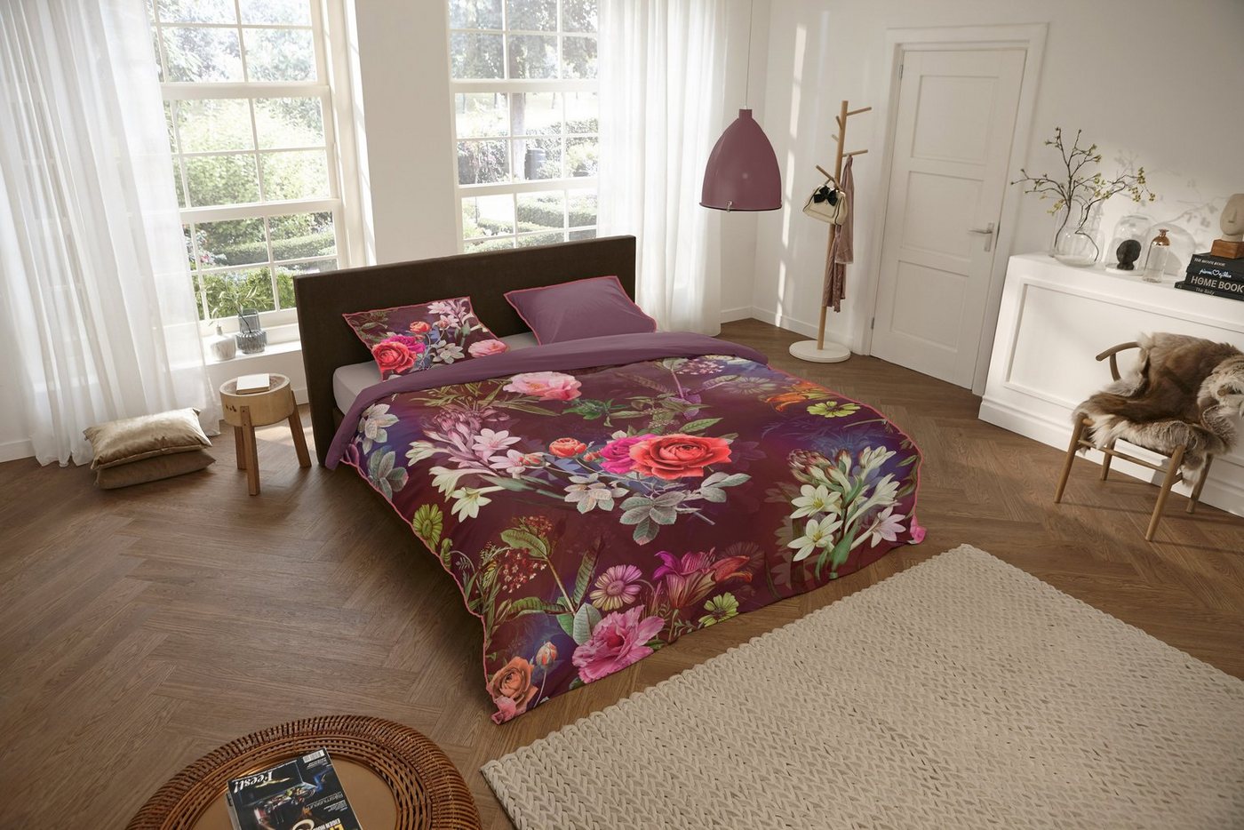 Descanso Bettwäsche Mako Satin Bettwäsche 155 X 220 cm + 1 x 80 X 80 cm Simone rot, Baumolle, 2 teilig, Bettbezug Kopfkissenbezug Set kuschelig weich hochwertig von Descanso