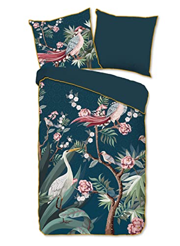 Descanso Sarenza Organic Cotton Satin Bedding Set with Duvet Cover 155 x 220 cm + 1-80 x 80 cm Pattern: Floral Animals and Leaves von Descanso