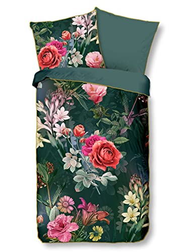 Descanso Simone Organic Cotton Satin Bed Linen 135 x 200 cm + 1-80 x 80 cm with Flowers Motif von Descanso