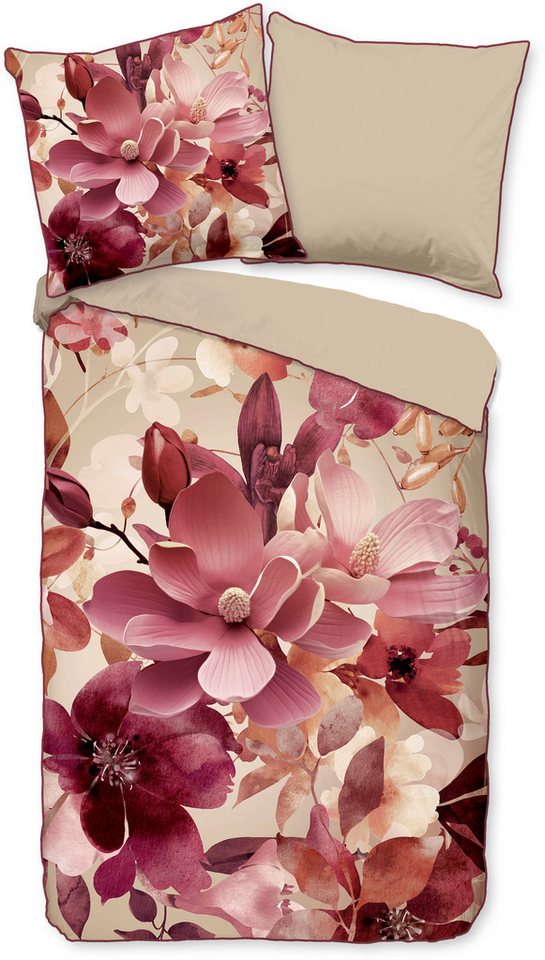 Descanso Wendebettwäsche Chaja, Mako-Satin, Renforcé, Satin, 3 teilig, Satin, Reißverschluss, Paspel, Biese, Wendeoptik, Blumen, Bordeaux Descanso Wendebettwäsche Chaja, Mako-Satin, Renforcé, Satin, 3 teilig, Satin, Reißverschluss, Paspel, Biese, Wendeoptik, Blumen, Bordeaux von Descanso