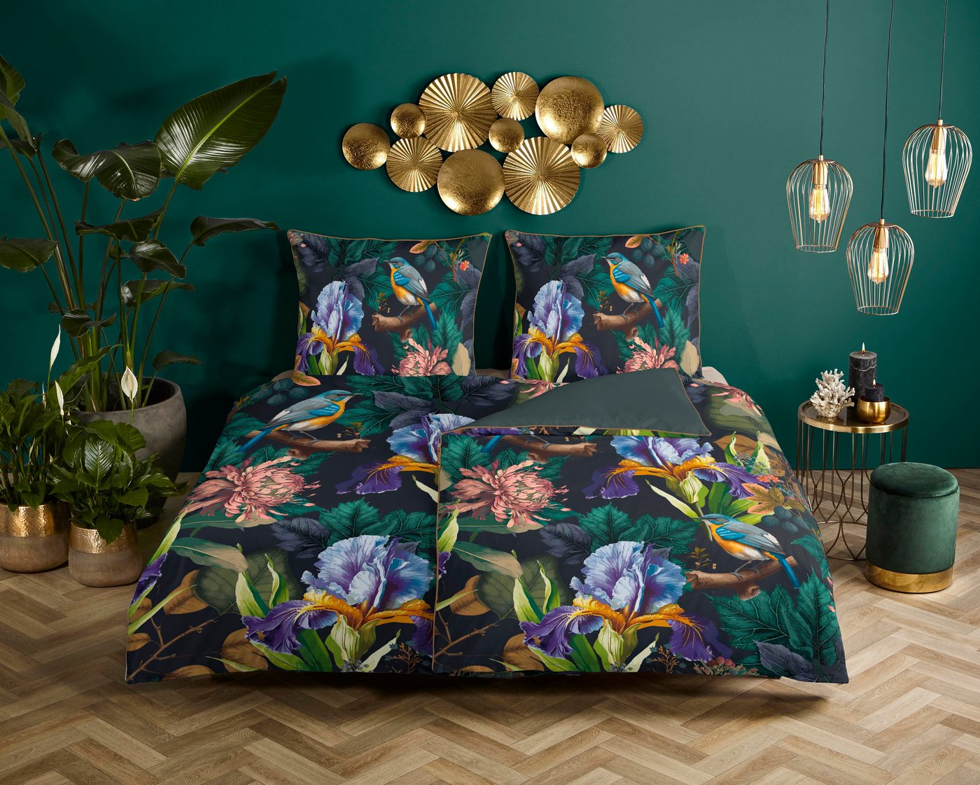 Descanso Wendebettwäsche Dilana, Satin, 2 teilig, Baumwolle, Satin, 135x200, Biese, Reißverschluss, Wendeoptik, Blumen von Descanso