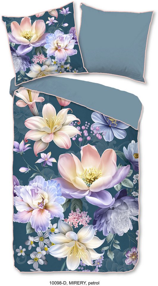 Descanso Wendebettwäsche Mirery, Renforcé, 3 teilig, Satin, Reißverschluss, Paspel, Biese, Wendeoptik, Luxe, Blumen, Petrol Descanso Wendebettwäsche Mirery, Renforcé, 3 teilig, Satin, Reißverschluss, Paspel, Biese, Wendeoptik, Luxe, Blumen, Petrol von Descanso