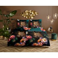 Descanso Wendebettwäsche "Mizz" 2 Stk. tlg. Baumwolle, Mako Satin, 135x200, Biese, Reißverschluss, Wende, Leopard von Descanso