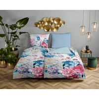 Descanso Wendebettwäsche "Mondet" 2 Stk. tlg. Baumwolle, Satin, 135x200, Biese, Reißverschluss, Wende, Blumen Grau von Descanso