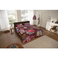 Descanso Wendebettwäsche "Simone", Mako Satin, 135x200, Biese, Reißverschluss, Wende, Blumen, Bordeaux von Descanso