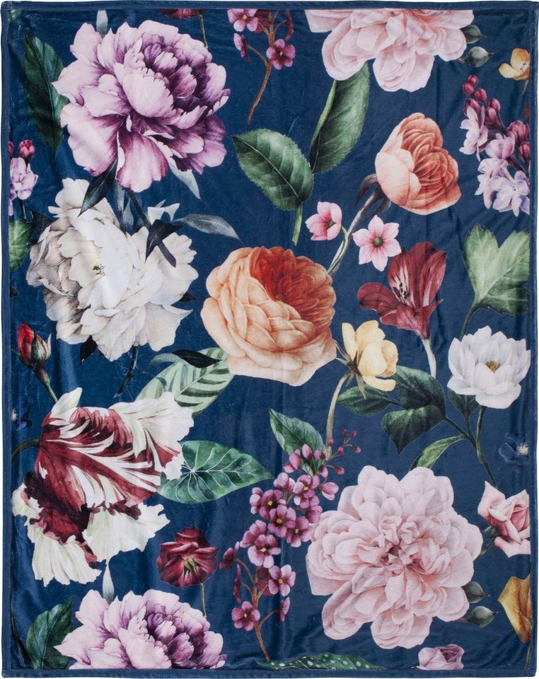 Plaid Fiori, Descanso, Sehr Weich, Kuscheldecke, 130x160 cm, Wendeoptik, Blumen, Sand von Descanso