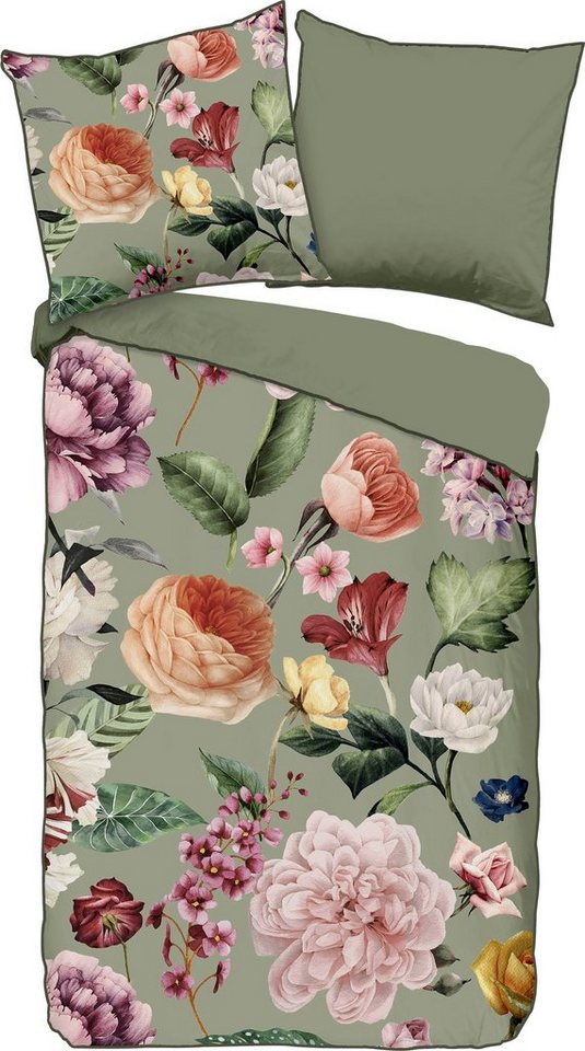 Wendebettwäsche Fiori, Descanso, Satin (Bio-Baumwolle), 2 teilig, mit Biese von Descanso