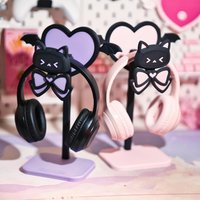 Niedlicher Kopfhörerständer - Set Mit Katze, Schleife Und Herz-Accessoire Komplett Anpassbar Austauschbaren Accessoires Gothic Edition Niedlicher Kopfhörerständer - Set Mit Katze, Schleife Und Herz-Accessoire Komplett Anpassbar Austauschbaren Accessoires Gothic Edition von DescoraStation