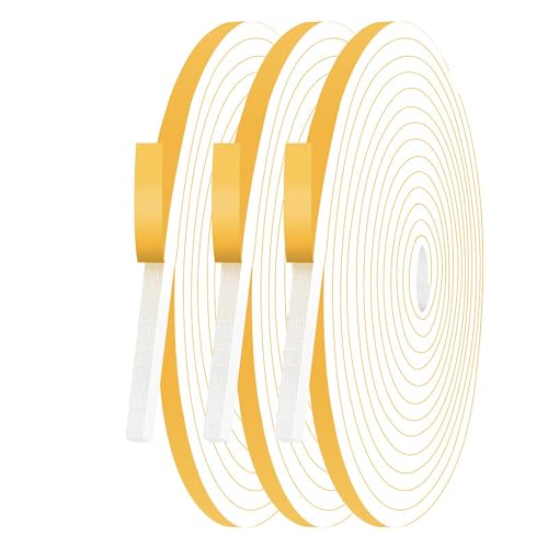 27m Dichtungsband Selbstklebendes für Türen Fenster, 6mm(B) x 3mm(D), Weiß Türdichtung Selbstklebend, Schaumstoff Klebeband Schaumstoffstreifen, Anti Kälte-Wind Lärm und Kollision(9m x 3 Rollen) von Desdira