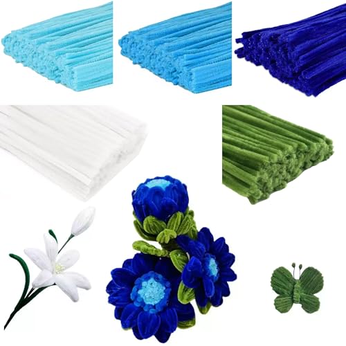 300 Stück Pfeifenreiniger Blumen Set, mit 5 Farben Pipe Cleaner mit 20 Grünem Blumenstäbe, 1 Rolle grünes Blumendrahtband & 1 Blumen Staubblatt für DIY Blumenstrauß, Kunstwerk, Basteldeko für Kinder von Desdira