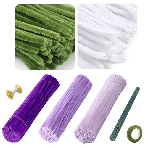 300 Stück Pfeifenreiniger Blumen Set, mit 5 Farben Pipe Cleaner mit 20 Grünem Blumenstäbe, 1 Rolle grünes Blumendrahtband & 1 Blumen Staubblatt für DIY Blumenstrauß, Kunstwerk 300 Stück Pfeifenreiniger Blumen Set, mit 5 Farben Pipe Cleaner mit 20 Grünem Blumenstäbe, 1 Rolle grünes Blumendrahtband & 1 Blumen Staubblatt für DIY Blumenstrauß, Kunstwerk von Desdira