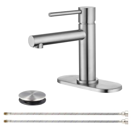 Badezimmer-Wasserhahn, Einhandgriff, 304 Edelstahl, Badezimmer-Armatur mit Kupfer-Pop-Up-Ablauf, Wasserhahn für Spüle, Spülbecken, 1 Loch/3 Löcher, gebürstete Oberfläche von Deseegoal