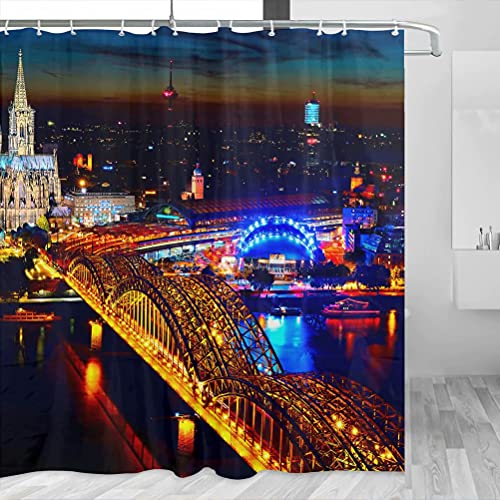 Deutschland Hohenzollern Bridge Kolntriangle Köln Duschvorhang Reise Badezimmer Dekor Set mit Haken Polyester 183 x 183 cm (YL-02404) von Desert Eagle