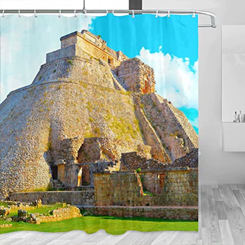 Mexiko-Pyramide Maya Duschvorhang Reise Badezimmer Dekor Set mit Haken Polyester 183 x 183 cm (YL-03941) von Desert Eagle