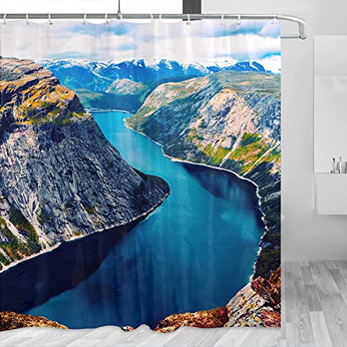 Norway Fjord Duschvorhang Reise Badezimmer Dekor Set mit Haken Polyester 183 x 183 cm (YL-04429) von Desert Eagle