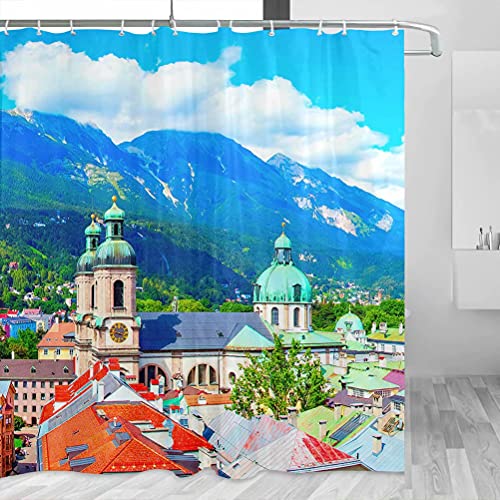 Österreich Innsbruck Tirol Panorama Duschvorhang Reise Badezimmer Dekor Set mit Haken Polyester 183 x 183 cm (YL-00404) von Desert Eagle