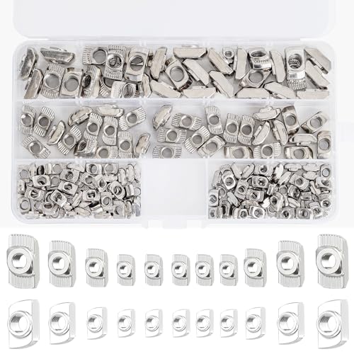 DesertBoy 170 Stück M4 M5 M6 M8 Hammermutter Nutensteine T Nut Muttern Hammerkopf Befestigungsmutter T Nutmuttern Sortiment Kit Nutsteine Set Kohlenstoffstahl T-Slot Nutmuttern T-Nutensteine von DesertBoy
