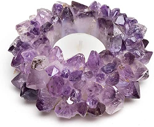 DesertUSA Natürlicher Meditations-Amethyst-Cluster mit Kristallpunkten – handgefertigter Chakra-Teelichthalter – dekorativer ruhiger, höherer Liebeenergie, passend für Teelicht-Kerzen von DesertUSA