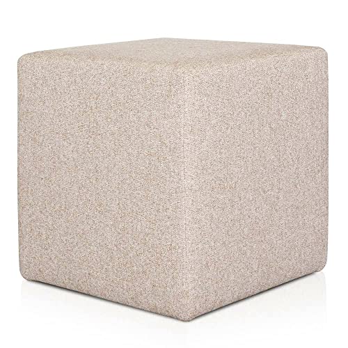 Deshome Pouf hocker Fußstütze 43x43x44 cm Wasserabweisender Stoff: Modernes Design Pouf für Sofa Wohnzimmer Schlafzimmer, Puff hocker, Pouffe Minerva Beige von Deshome