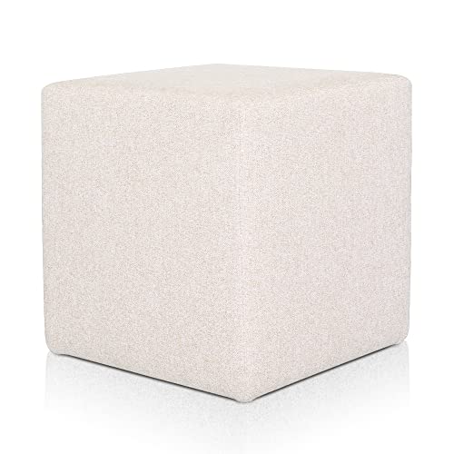 Deshome Pouf hocker Fußstütze 43x43x44 cm Wasserabweisender Stoff: Modernes Design Pouf für Sofa Wohnzimmer Schlafzimmer, Puff hocker, Pouffe Minerva Cremeweiße von Deshome