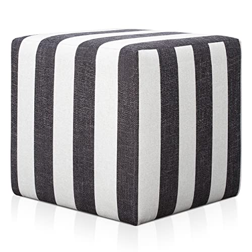 Deshome Pouf hocker Fußstütze 43x43x44 cm Wasserabweisender Stoff: Modernes Design Pouf für Sofa Wohnzimmer Schlafzimmer, Puff hocker, Pouffe Minerva Gestreift von Deshome