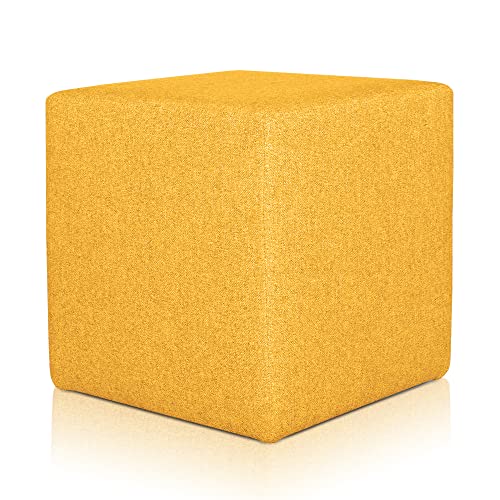 Deshome Pouf hocker Fußstütze 43x43x44 cm Wasserabweisender Stoff: Modernes Design Pouf für Sofa Wohnzimmer Schlafzimmer, Puff hocker, Pouffe Minerva Sonnige gelbe von Deshome