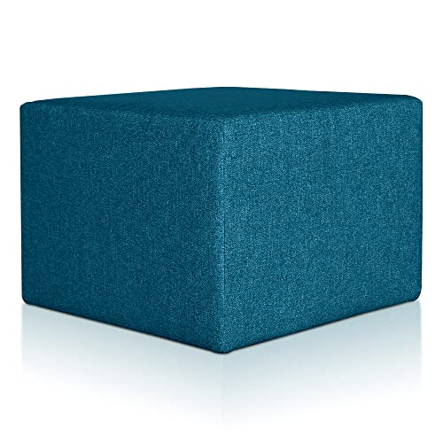 Deshome Pouf hocker Fußstütze 63x63x44 cm Wasserabweisender Stoff: Modernes Design Pouf für Sofa Wohnzimmer Schlafzimmer, Puff hocker, Pouffe Minerva Denim Blue von Deshome