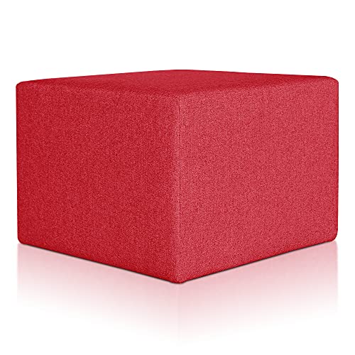 Deshome Pouf hocker Fußstütze 63x63x44 cm Wasserabweisender Stoff: Modernes Design Pouf für Sofa Wohnzimmer Schlafzimmer, Puff hocker, Pouffe Minerva Rot von Deshome