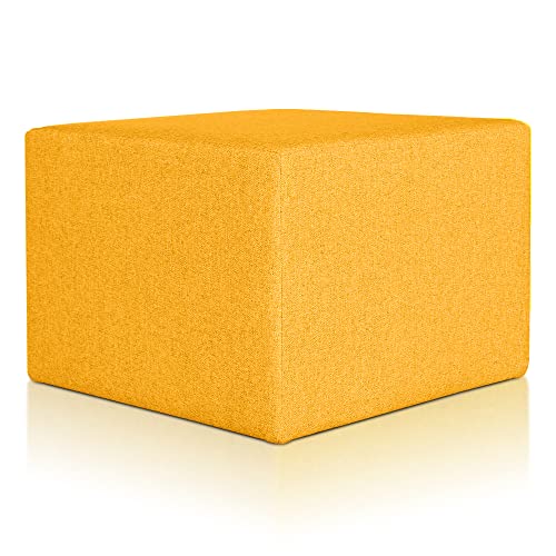 Deshome Pouf hocker Fußstütze 63x63x44 cm Wasserabweisender Stoff: Modernes Design Pouf für Sofa Wohnzimmer Schlafzimmer, Puff hocker, Pouffe Minerva Sonnige gelbe von Deshome