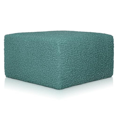 Deshome - Pouf hocker Fußstütze 83x83x44 cm Bouclé Stoff: Modernes Design Pouf für Sofa Wohnzimmer Schlafzimmer, Puff hocker, Pouffe Diana Petrol von Deshome