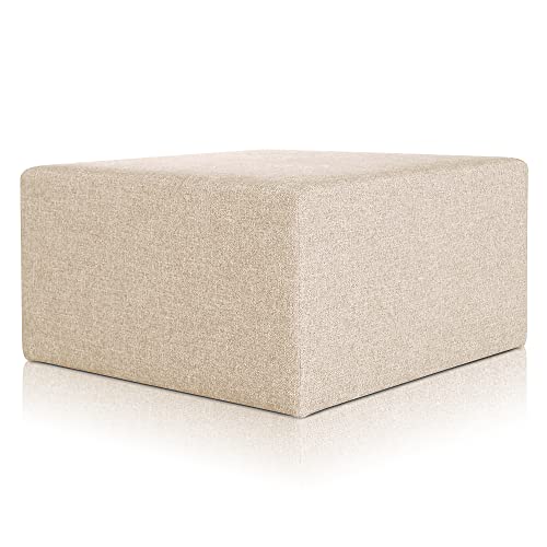 Deshome Pouf hocker Fußstütze 83x83x44 cm Wasserabweisender Stoff: Modernes Design Pouf für Sofa Wohnzimmer Schlafzimmer, Puff hocker, Pouffe Minerva Beige von Deshome